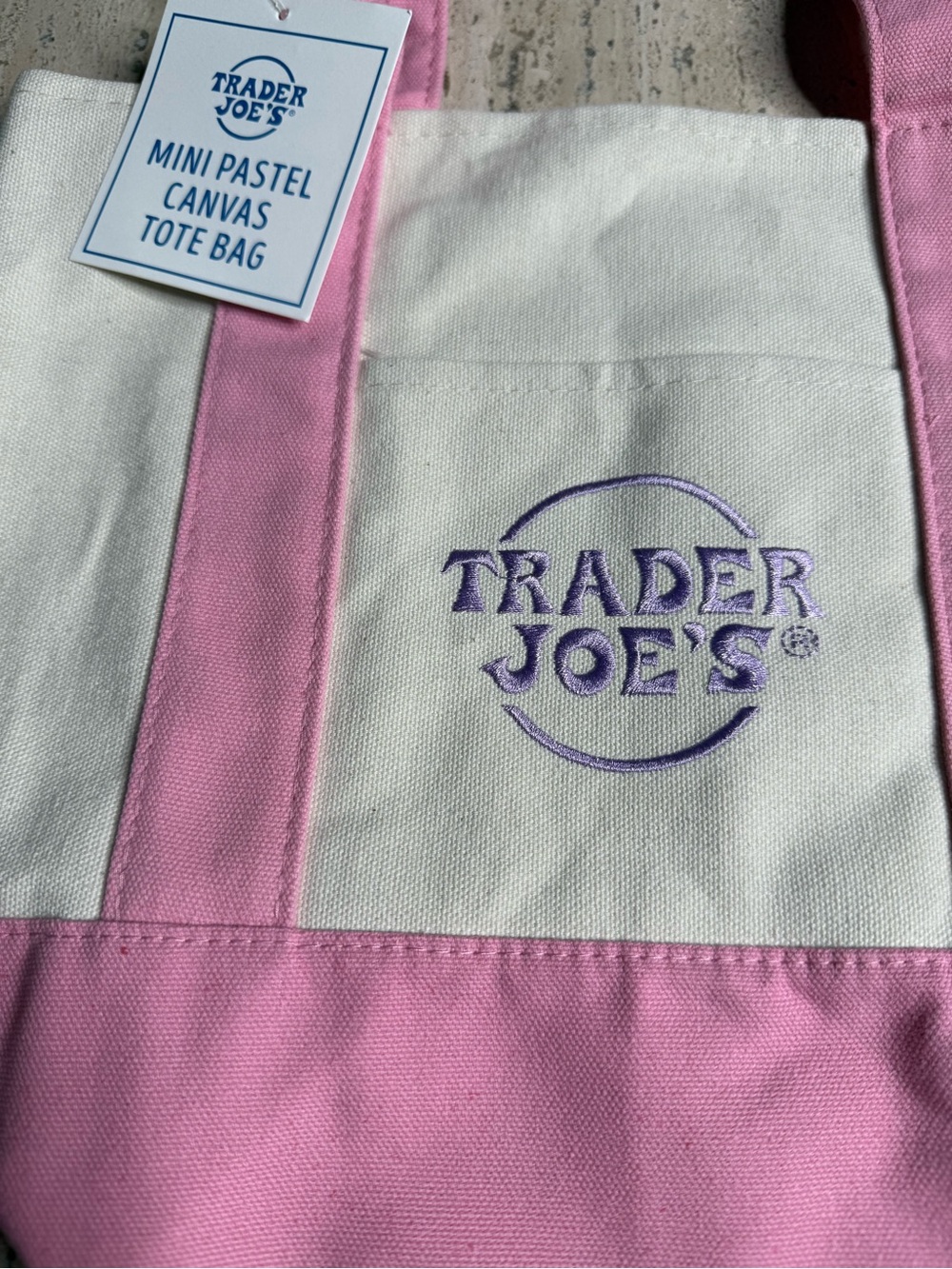 Trader Joe's Pastel Pink Mini Canvas Tote - Picture 3 of 8